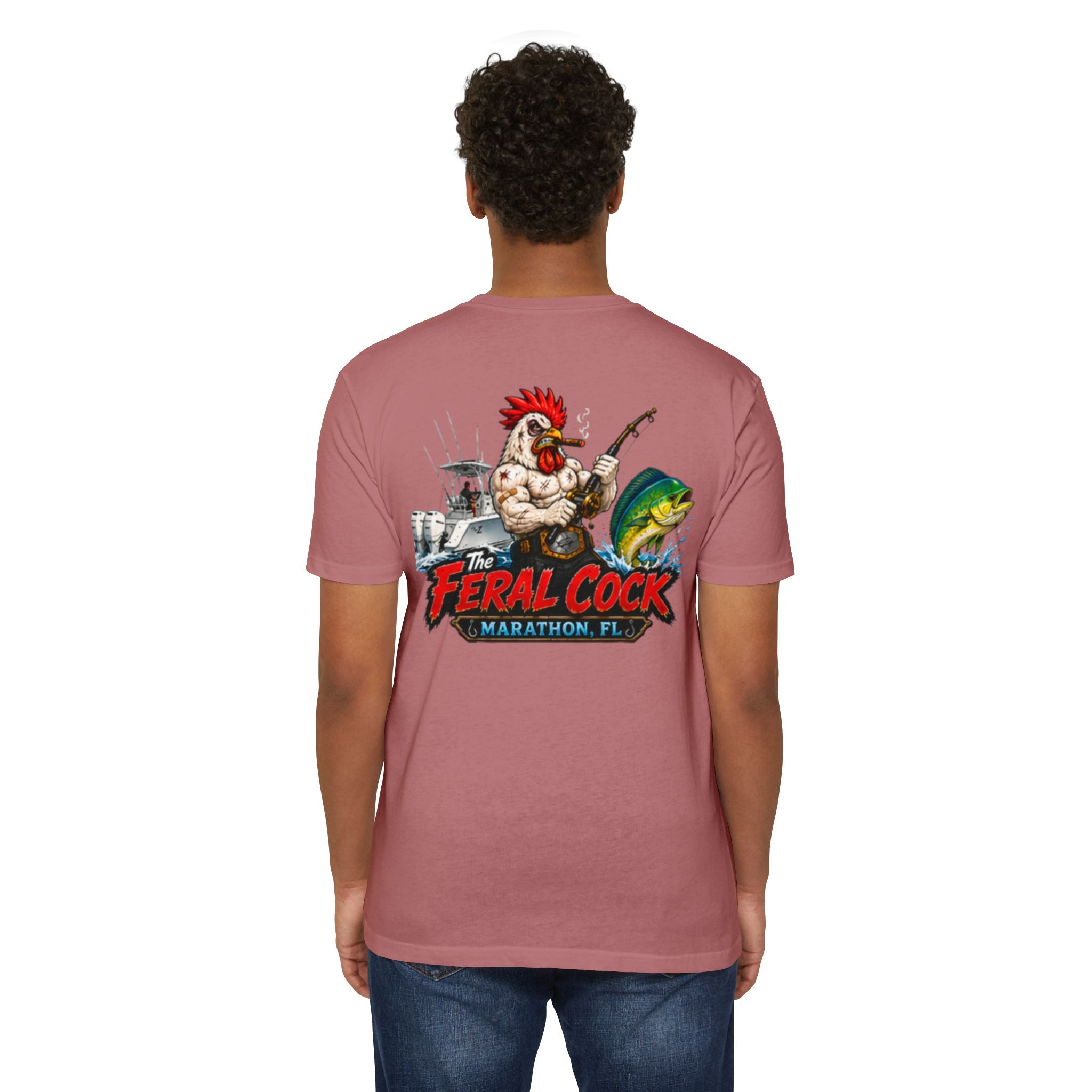 Feral Cock Marathon T-Shirt — Retro Fishing & Guitar Graphic Tee