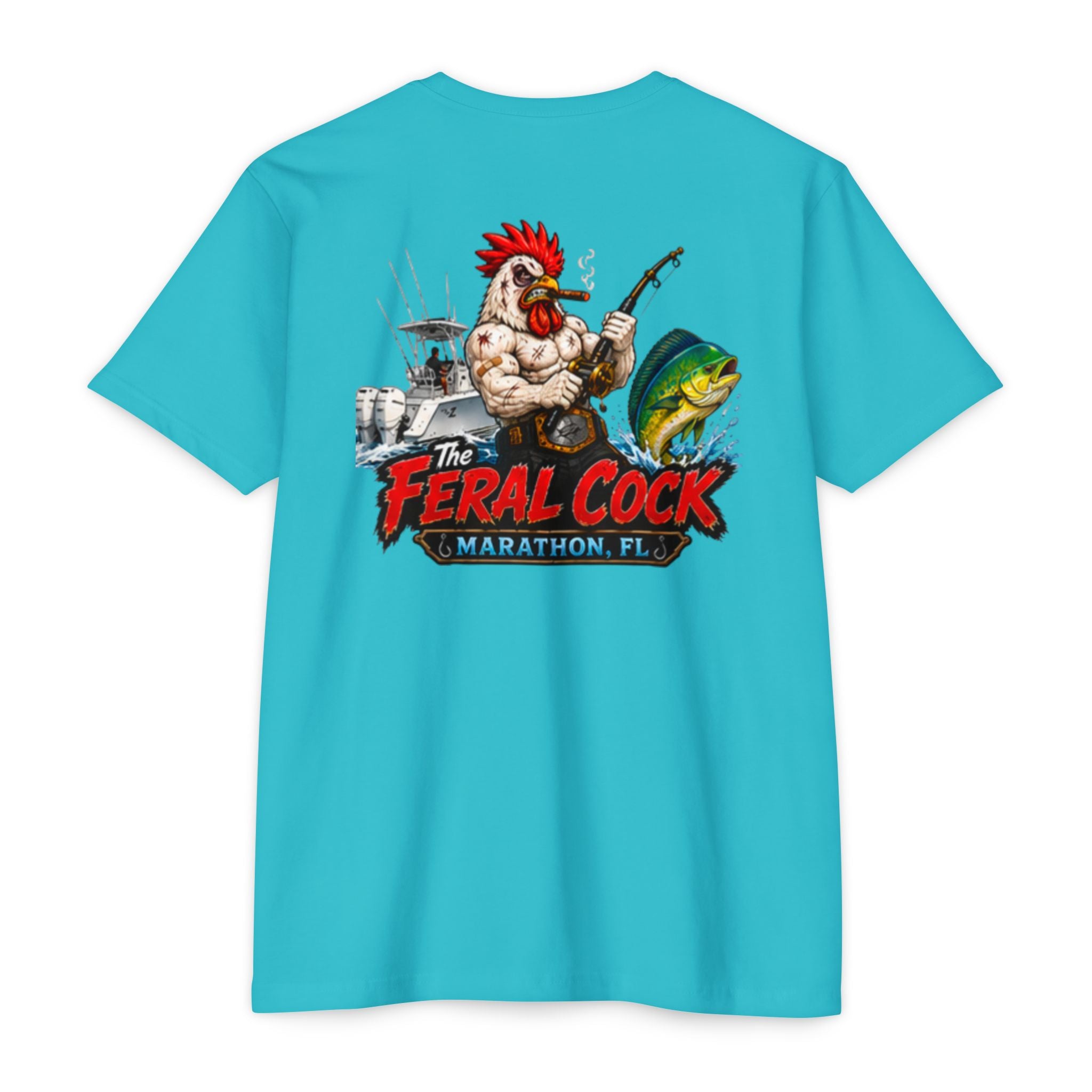 Feral Cock Marathon T-Shirt — Retro Fishing & Guitar Graphic Tee
