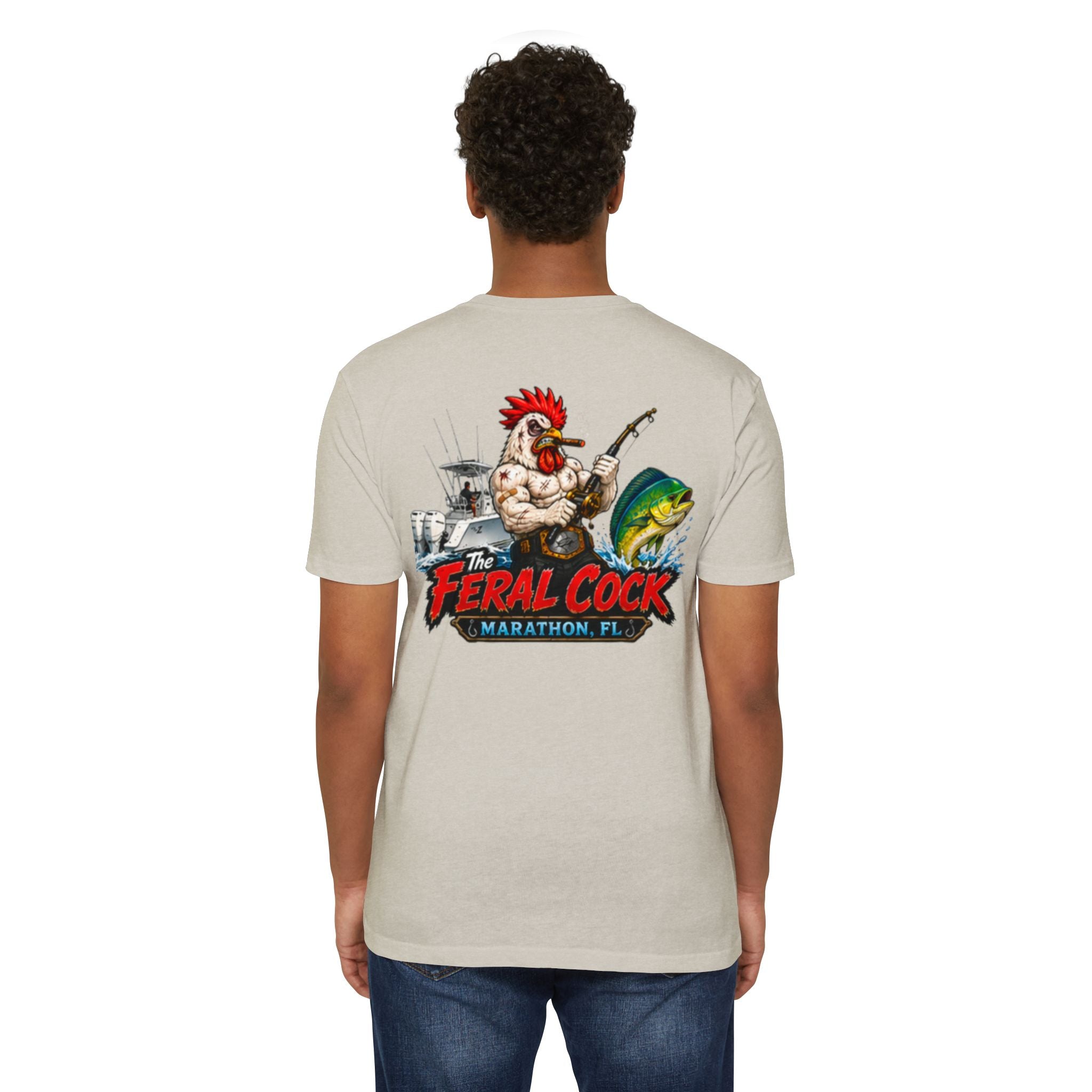 Feral Cock Marathon T-Shirt — Retro Fishing & Guitar Graphic Tee