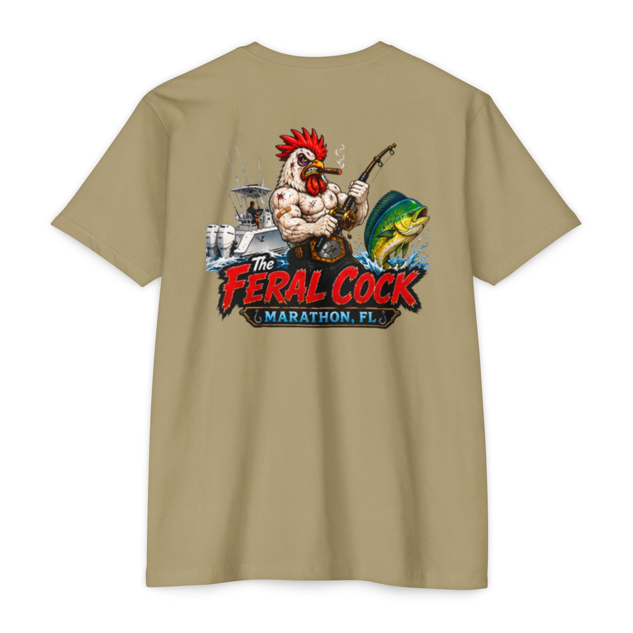 Feral Cock Marathon T-Shirt — Retro Fishing & Guitar Graphic Tee