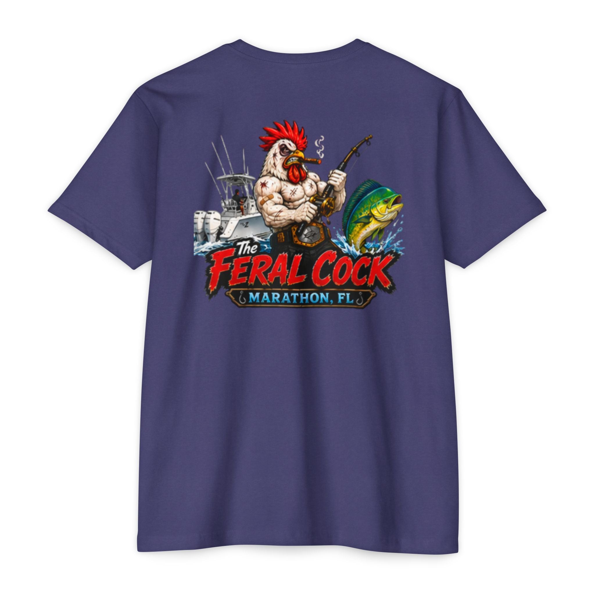 Feral Cock Marathon T-Shirt — Retro Fishing & Guitar Graphic Tee