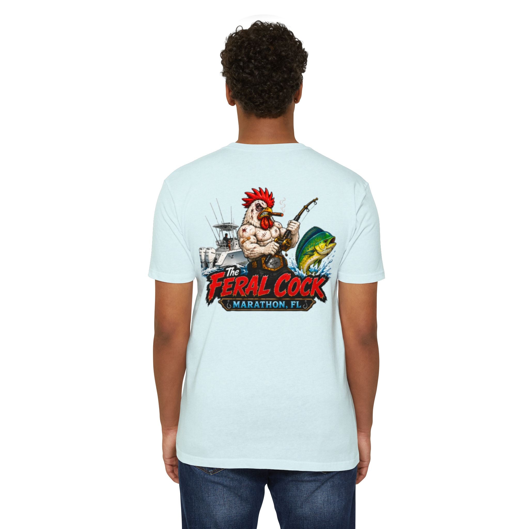 Feral Cock Marathon T-Shirt — Retro Fishing & Guitar Graphic Tee