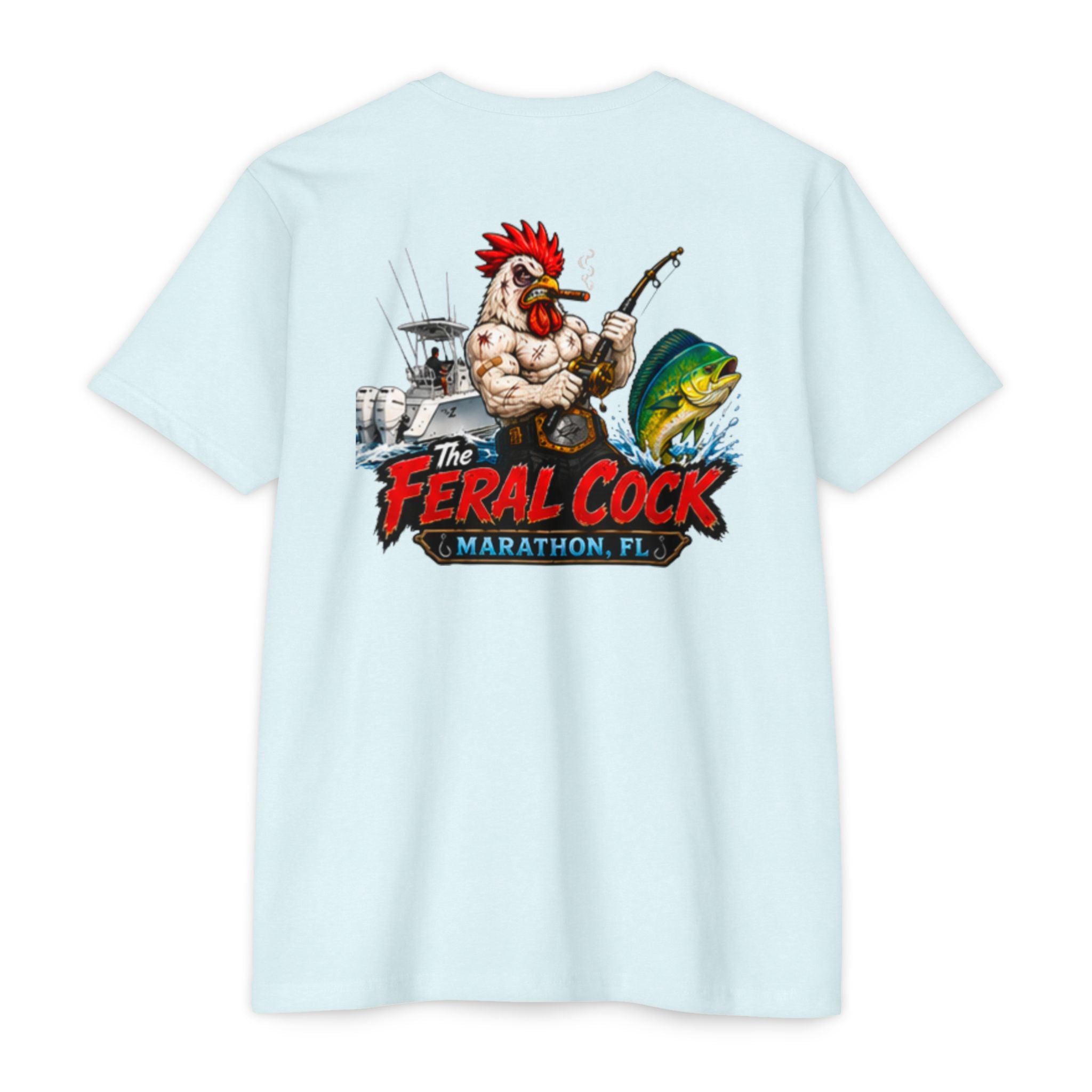 Feral Cock Marathon T-Shirt — Retro Fishing & Guitar Graphic Tee
