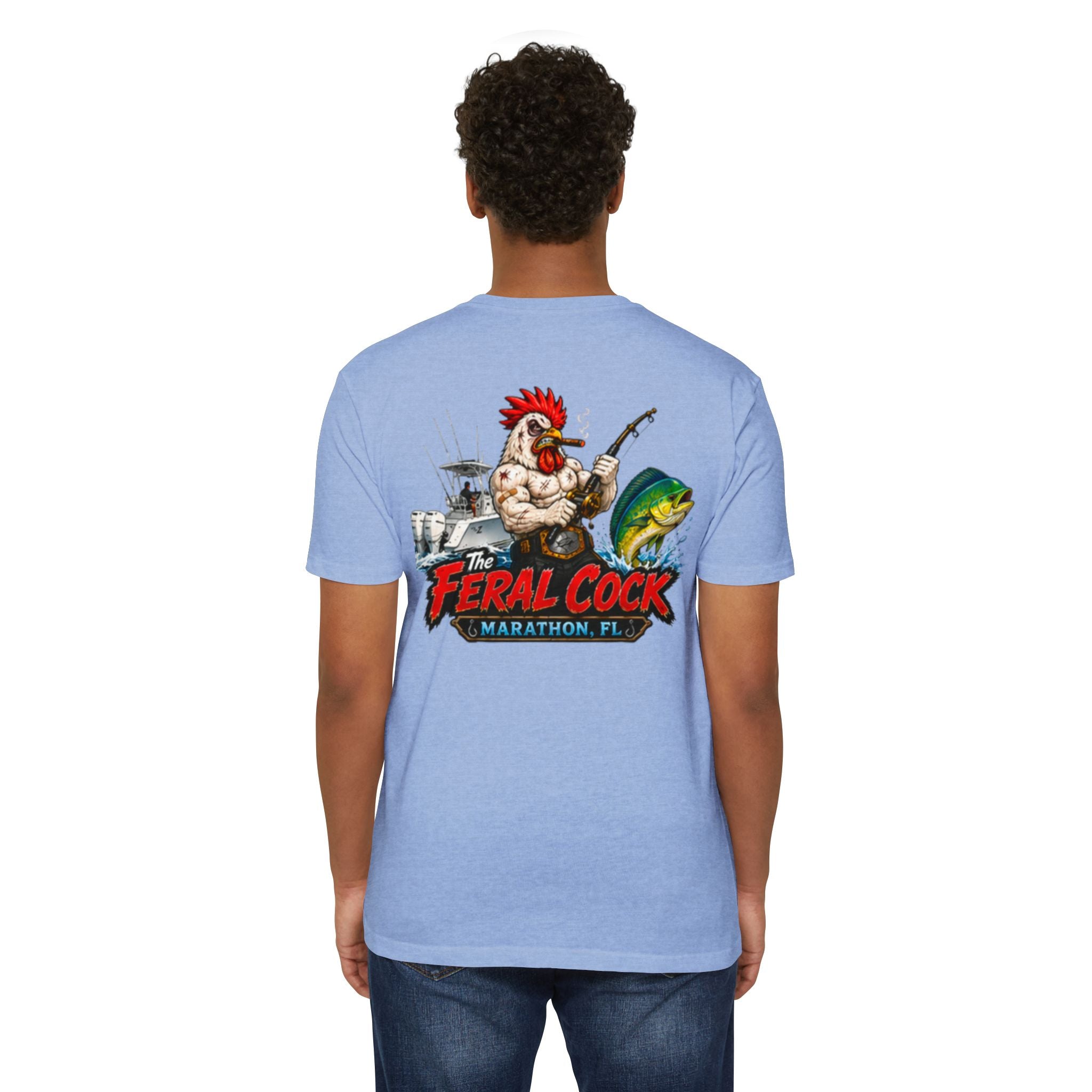 Feral Cock Marathon T-Shirt — Retro Fishing & Guitar Graphic Tee