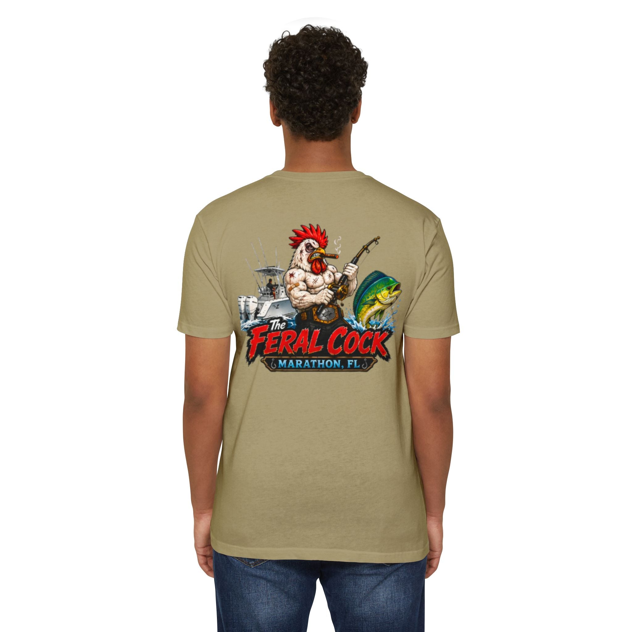 Feral Cock Marathon T-Shirt — Retro Fishing & Guitar Graphic Tee