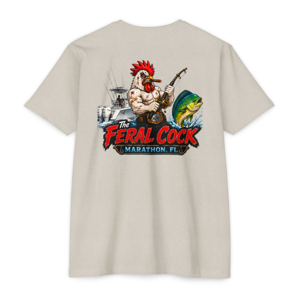 Feral Cock Marathon T-Shirt — Retro Fishing & Guitar Graphic Tee