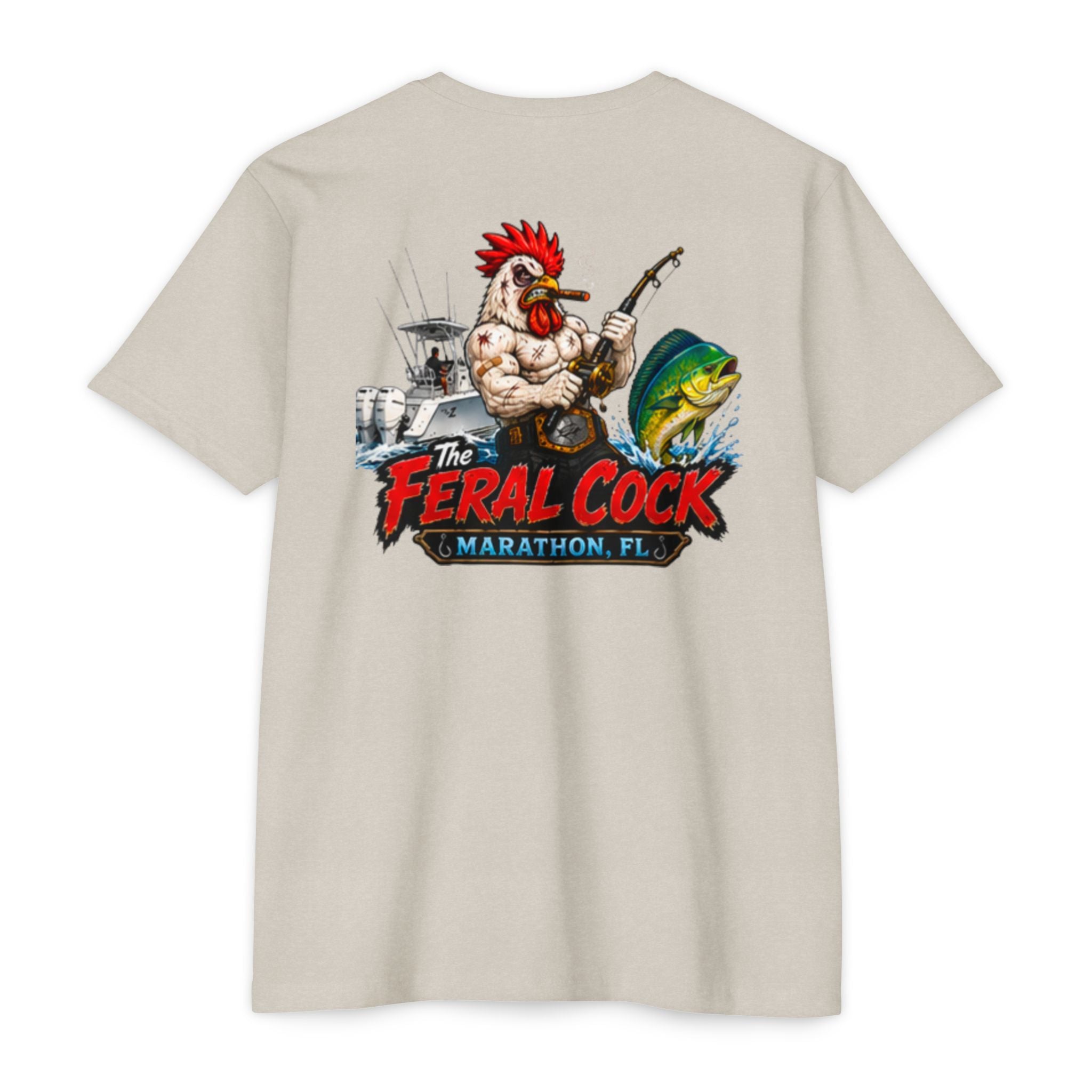 Feral Cock Marathon T-Shirt — Retro Fishing & Guitar Graphic Tee