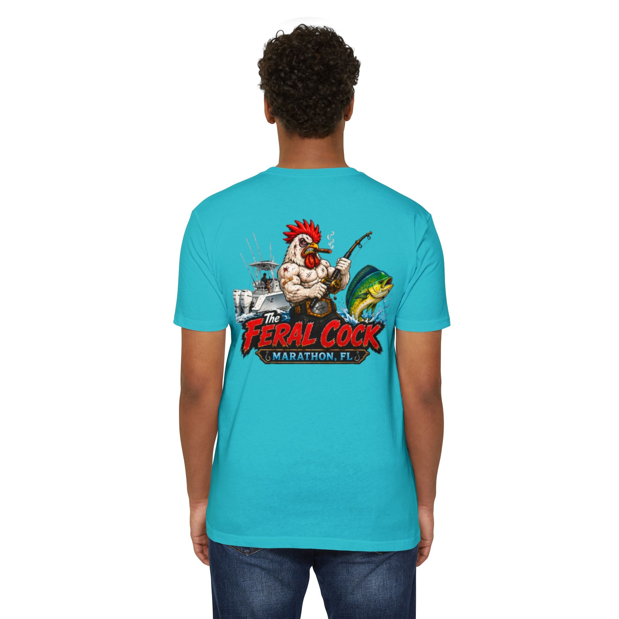 Feral Cock Marathon T-Shirt — Retro Fishing & Guitar Graphic Tee