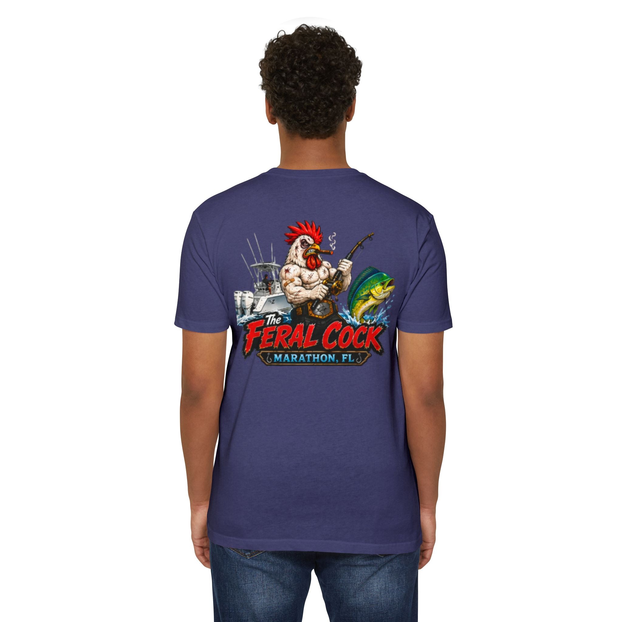 Feral Cock Marathon T-Shirt — Retro Fishing & Guitar Graphic Tee