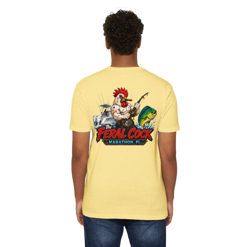 Feral Cock Marathon T-Shirt — Retro Fishing & Guitar Graphic Tee