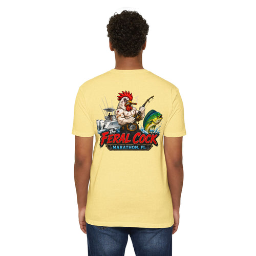 Feral Cock Marathon T-Shirt — Retro Fishing & Guitar Graphic Tee