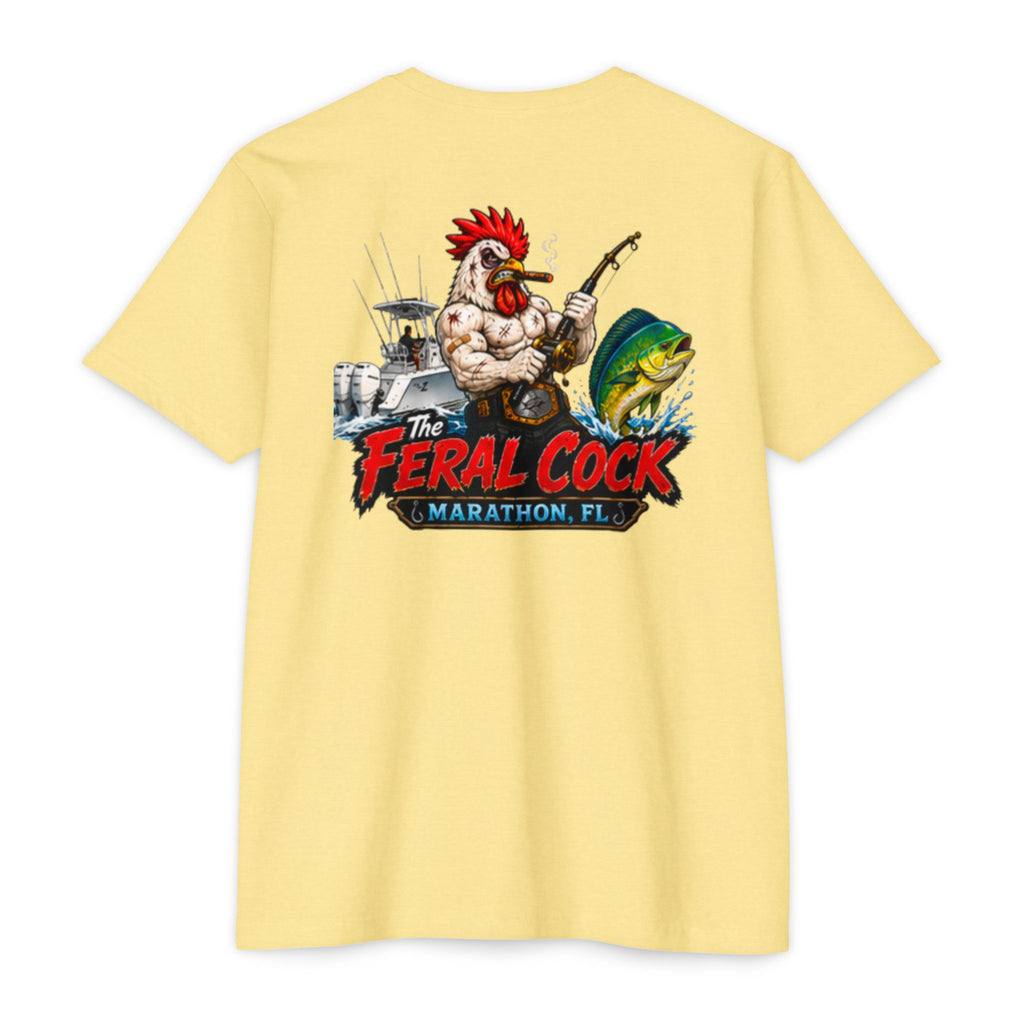 Feral Cock Marathon T-Shirt — Retro Fishing & Guitar Graphic Tee