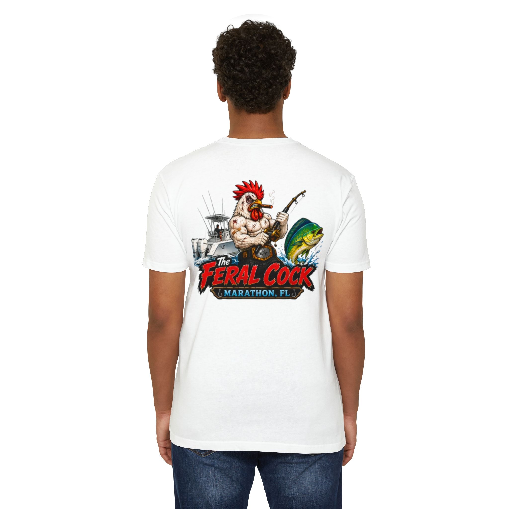 Feral Cock Marathon T-Shirt — Retro Fishing & Guitar Graphic Tee