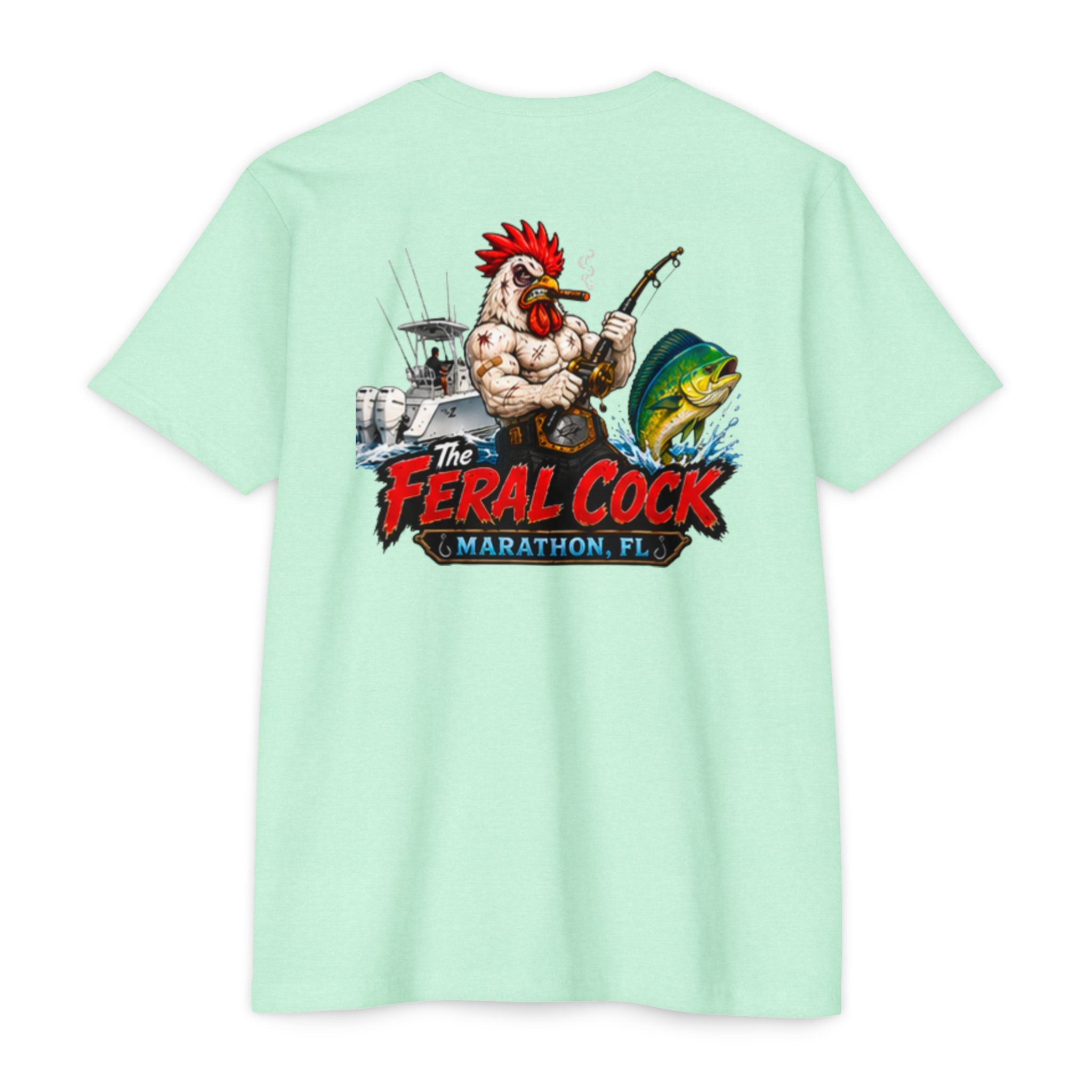 Feral Cock Marathon T-Shirt — Retro Fishing & Guitar Graphic Tee