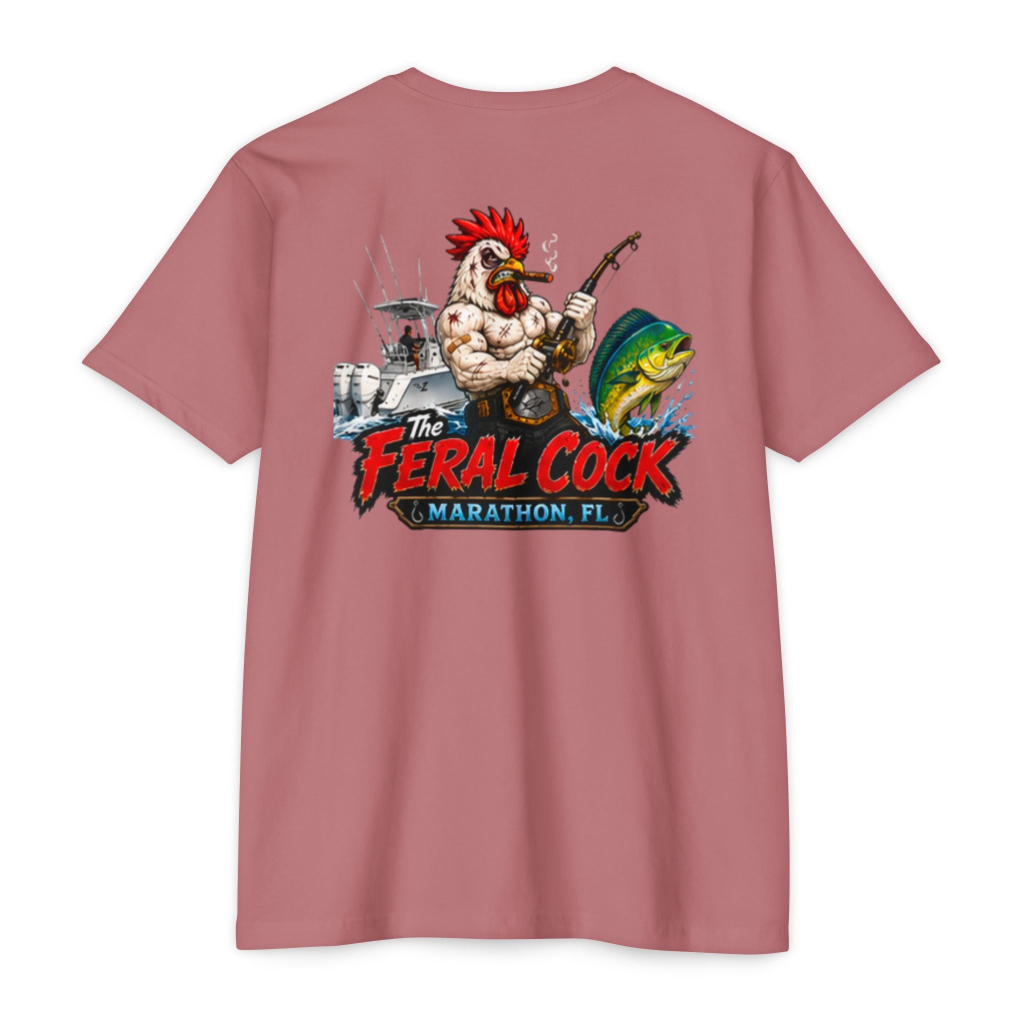 Feral Cock Marathon T-Shirt — Retro Fishing & Guitar Graphic Tee