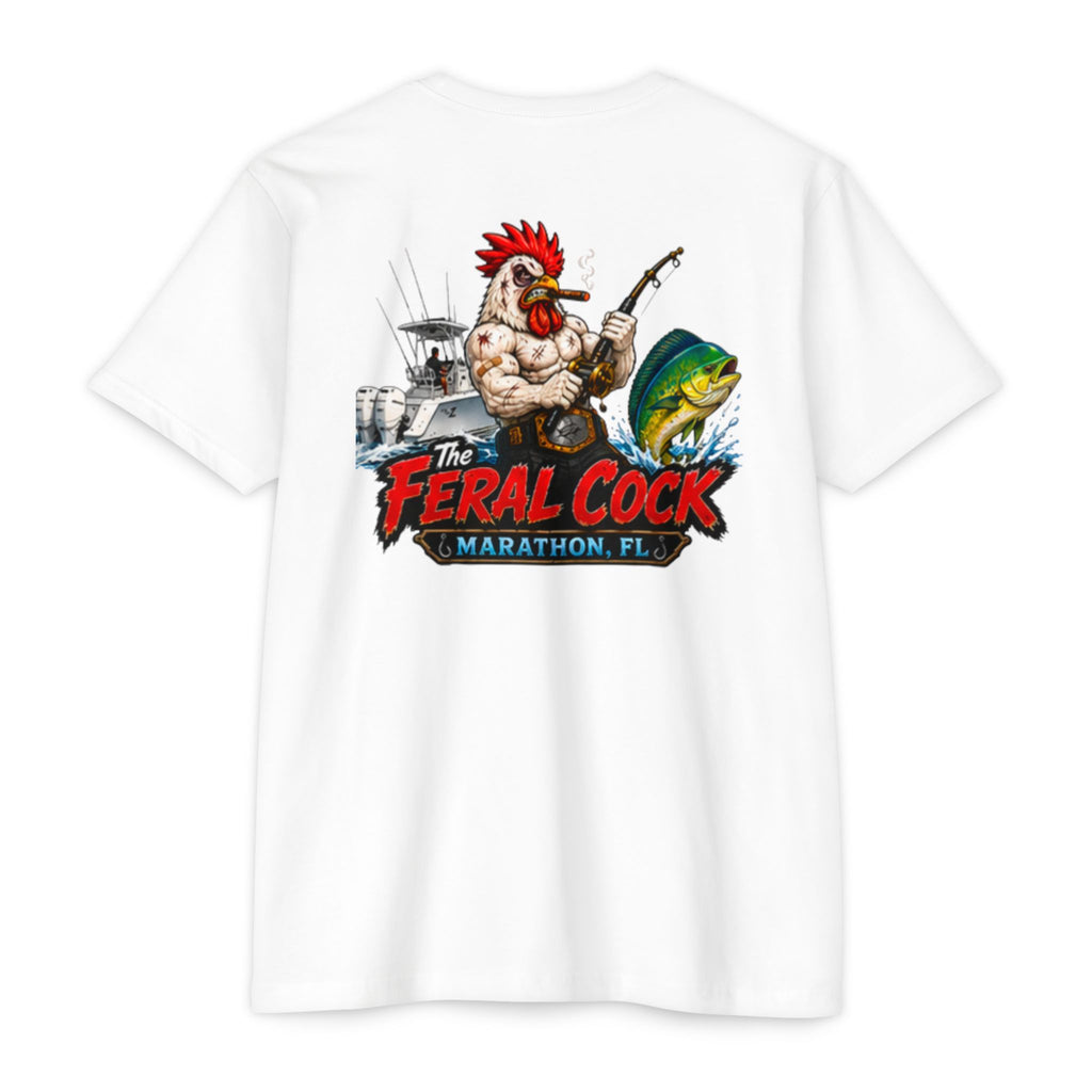 Feral Cock Marathon T-Shirt — Retro Fishing & Guitar Graphic Tee