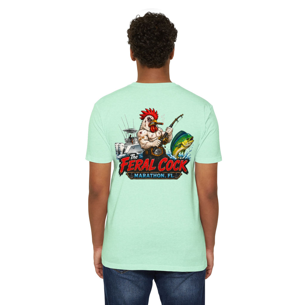 Feral Cock Marathon T-Shirt — Retro Fishing & Guitar Graphic Tee
