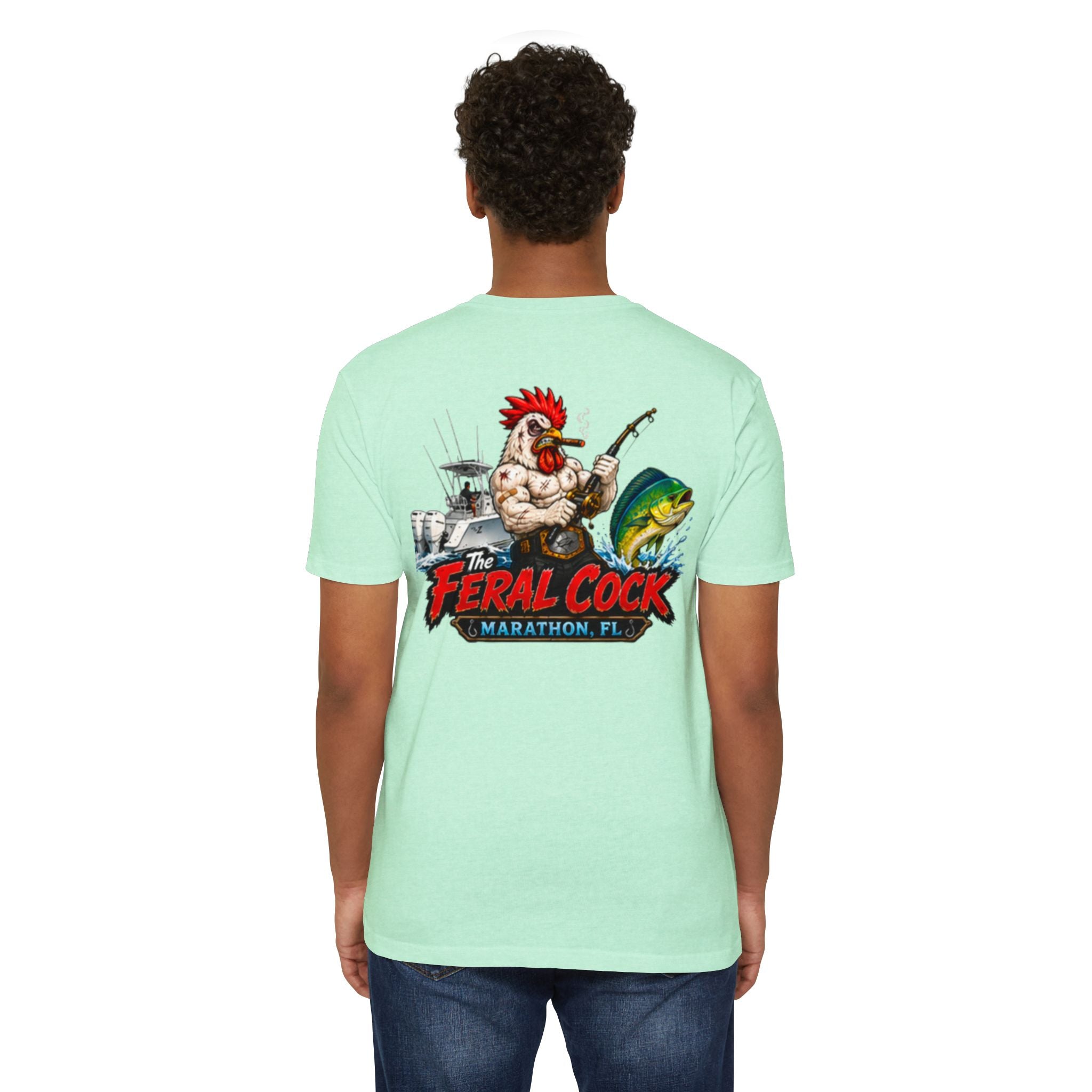 Feral Cock Marathon T-Shirt — Retro Fishing & Guitar Graphic Tee